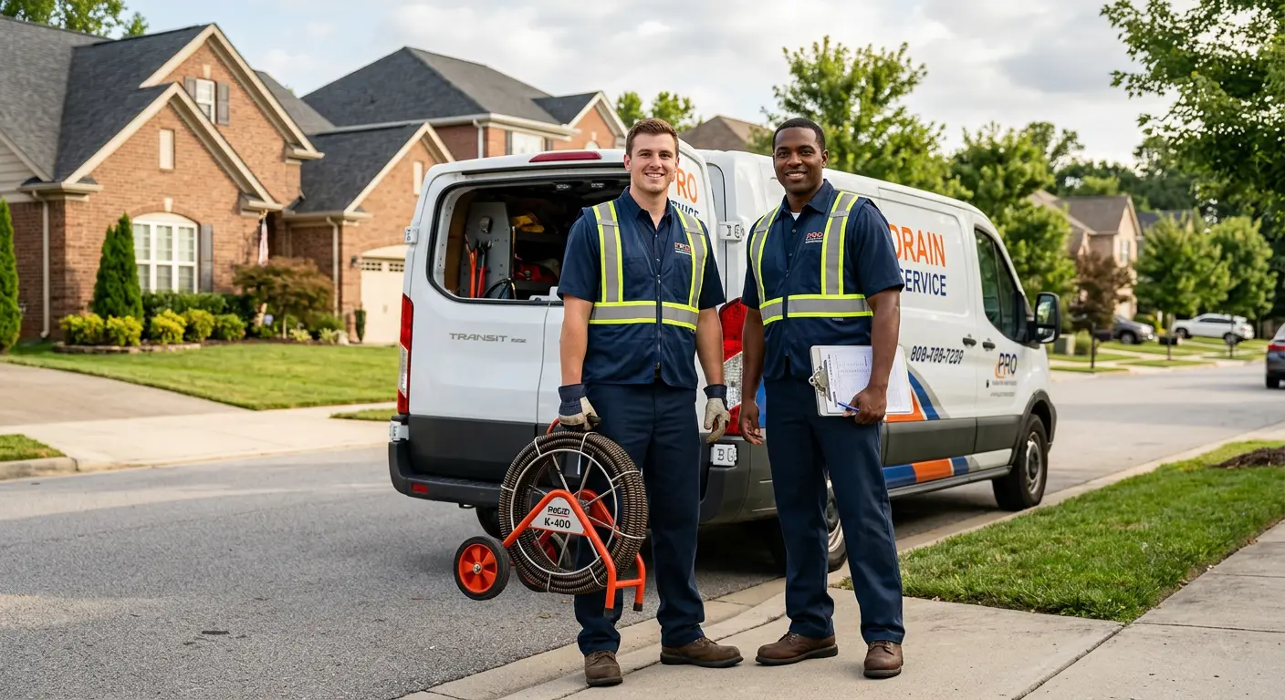 Sewer and drain service team with equipment ready for work in Pensacola Station