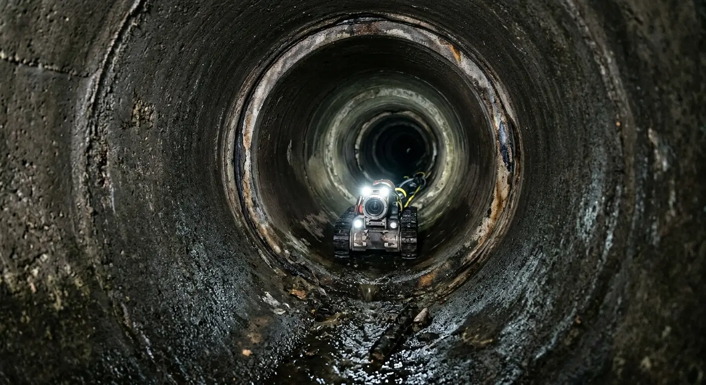 Robotic sewer camera inspecting pipe interior for Sewer Line Cleaning in Pensacola Station